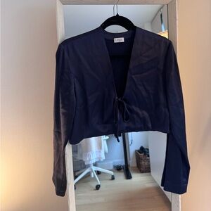 LESET Deep Blue Tie-Front Top